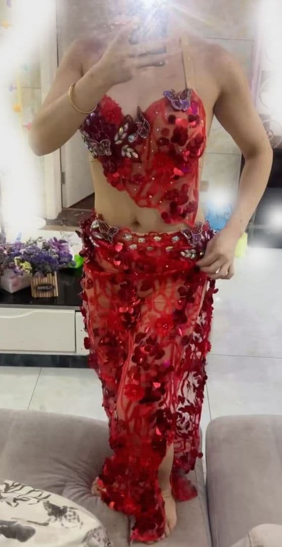 美品一点物 ベリーダンス衣装 蝶々ブラスカート セット L インナー付