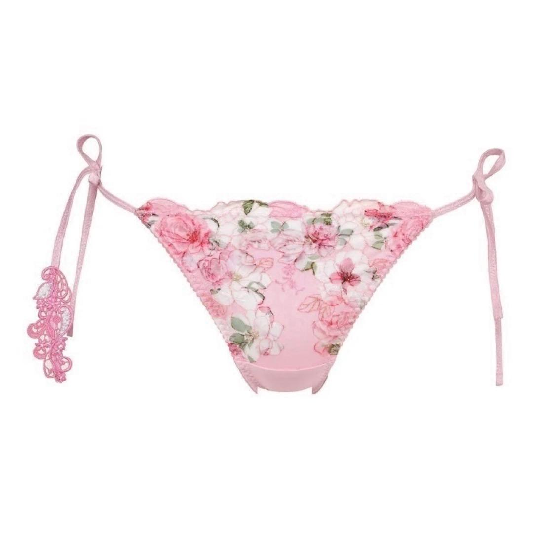 ワコール　ルジェ　D75/M　ピンク　脇高ブラ　紐パン　タンガ　ソング　花柄