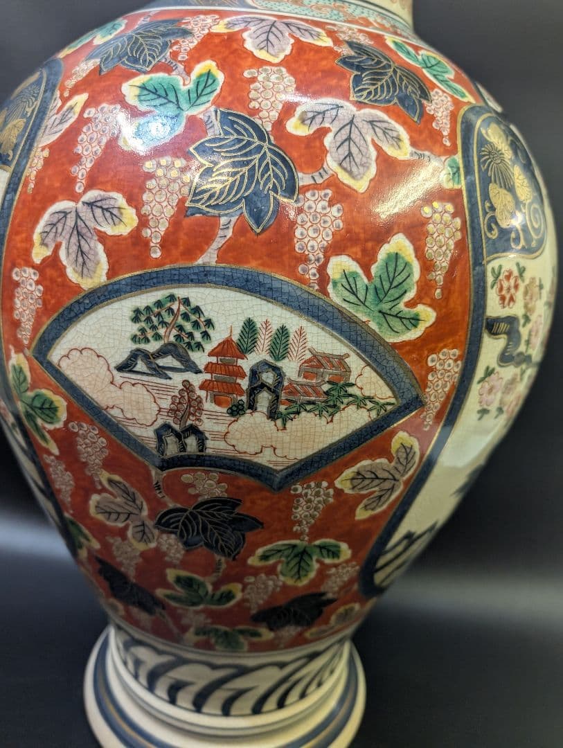 yos有田焼 時代 伊萬里 染錦花鳥図 飾壷 大花瓶 78cm 在銘 金彩