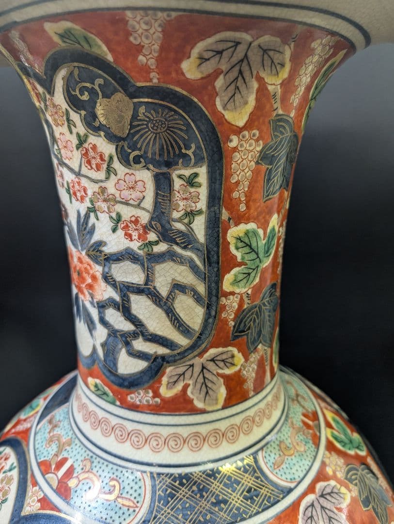 yos有田焼 時代 伊萬里 染錦花鳥図 飾壷 大花瓶 78cm 在銘 金彩