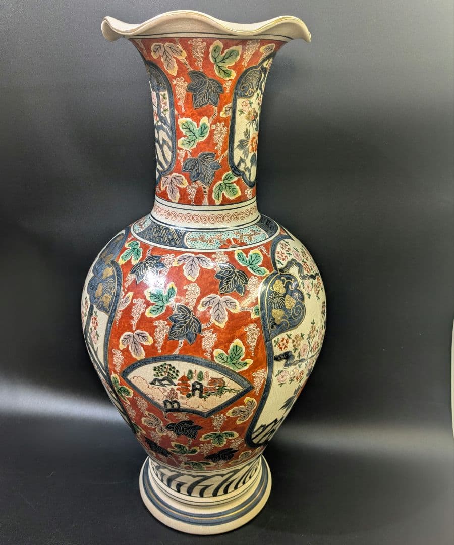 yos有田焼 時代 伊萬里 染錦花鳥図 飾壷 大花瓶 78cm 在銘 金彩