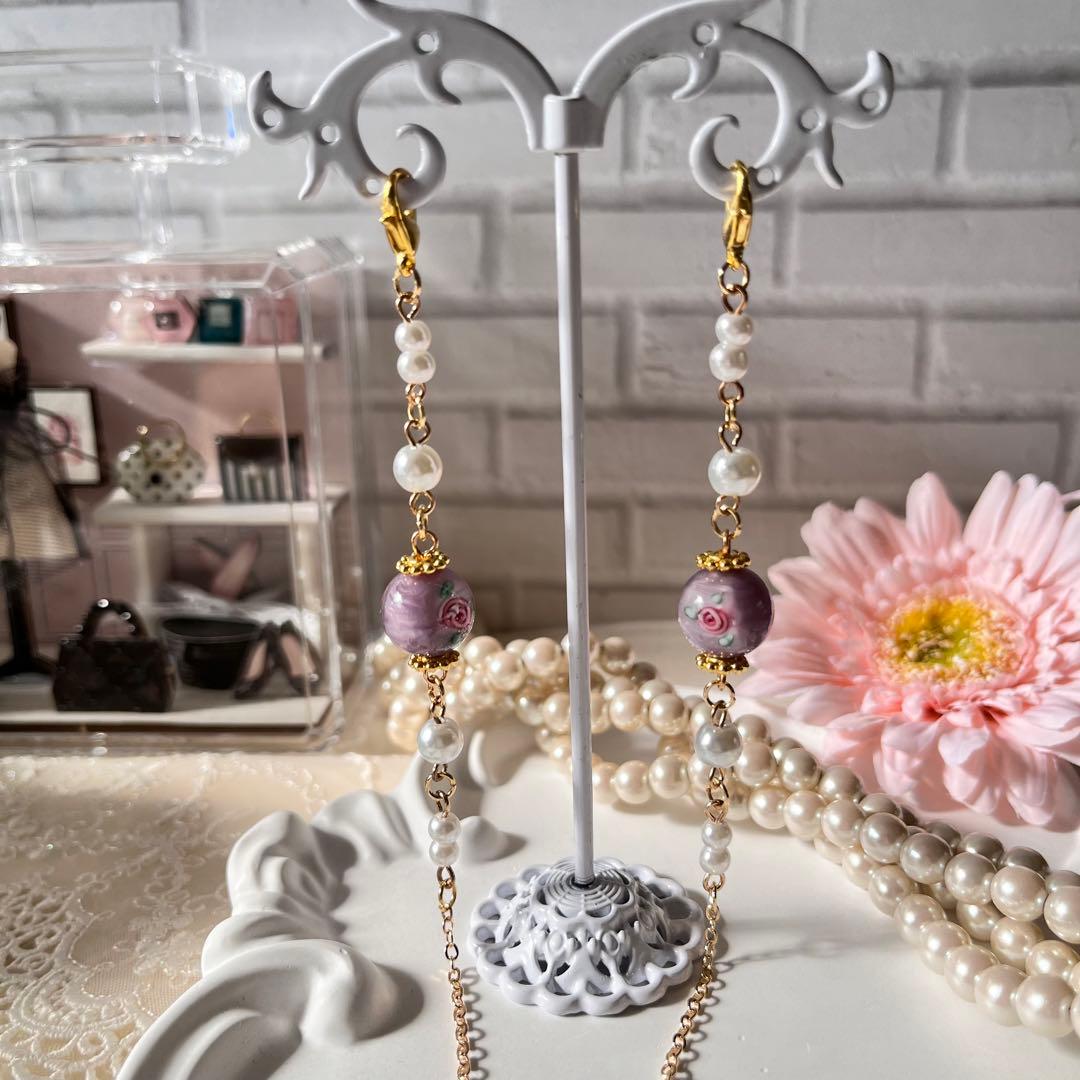 ♪❤️ ガラスビーズ　バラ　パール　メガネチェーン　　マスクチェーン