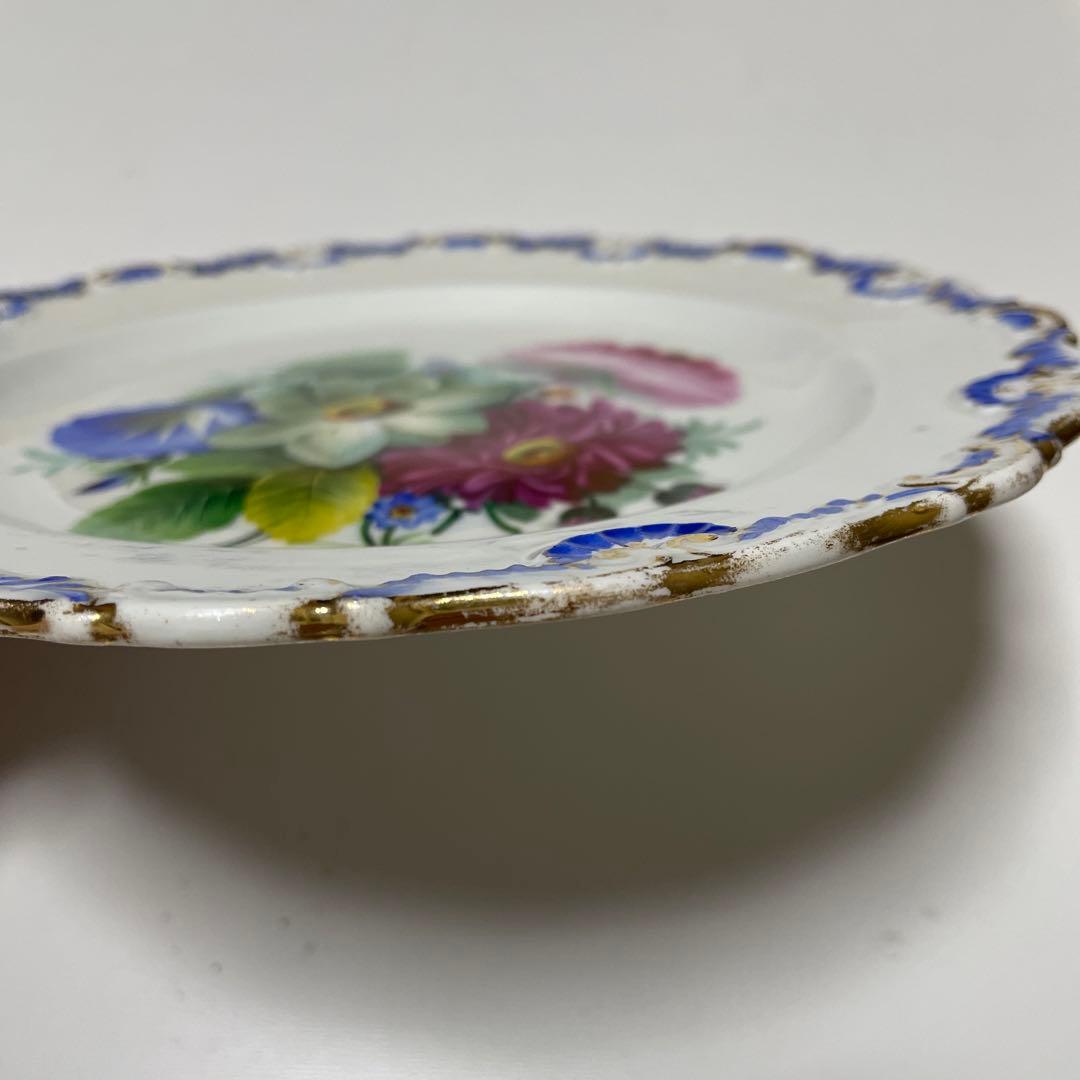 ＊豪華な四つ花皿＊エナメルと青の縁取り＊２１.３cm・Meissen・