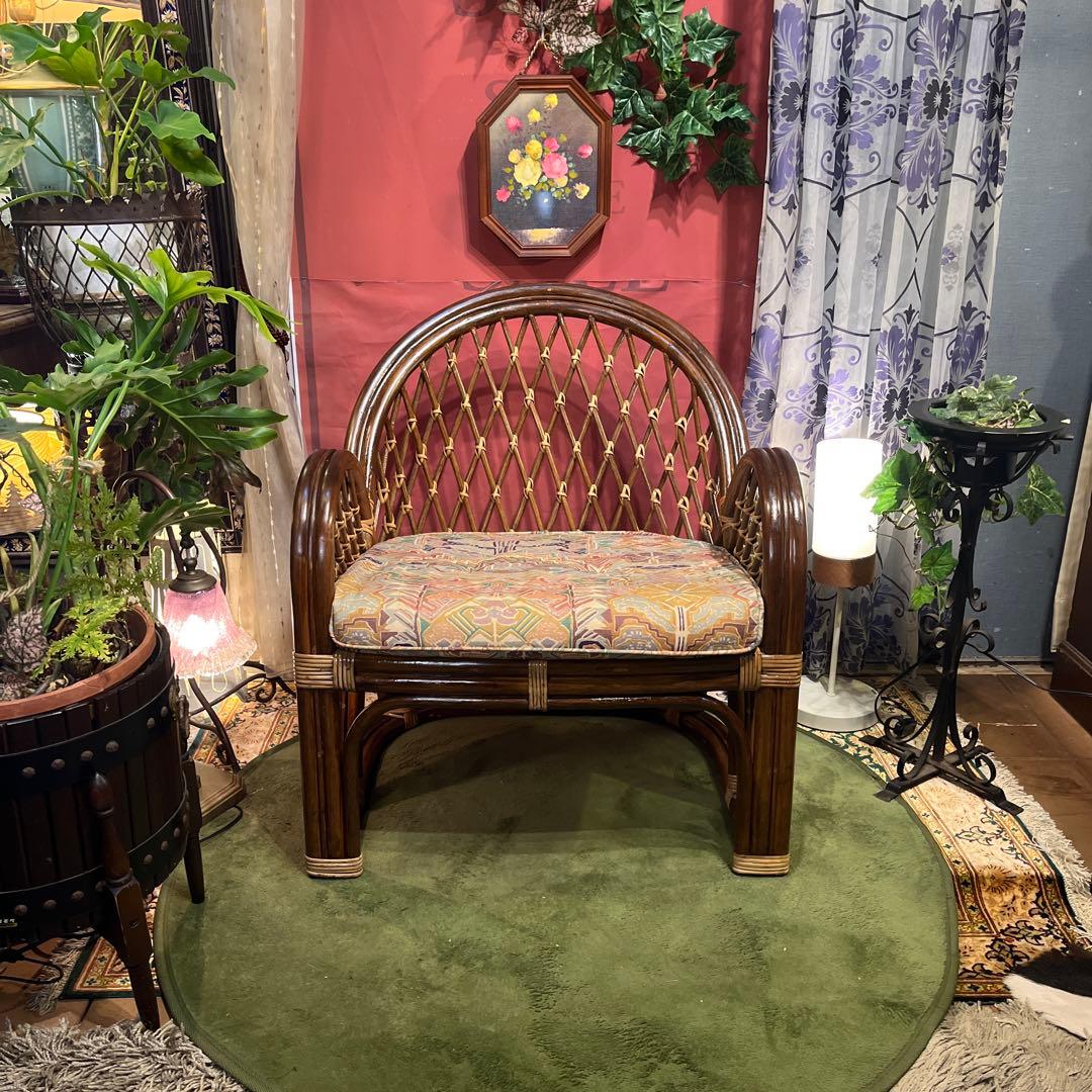 ペコ　ヴィンテージ 横浜Kazama 高級ラタン　軽量　アームチェア