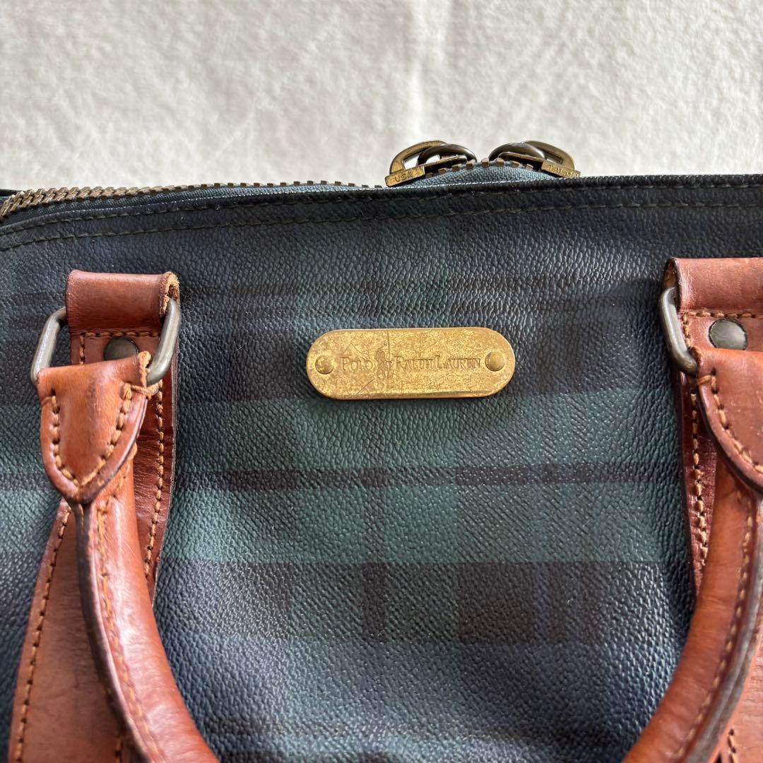 ポロラルフローレン ボストンバッグ ２WAY 緑 PVCレザー ブラックウォッチ