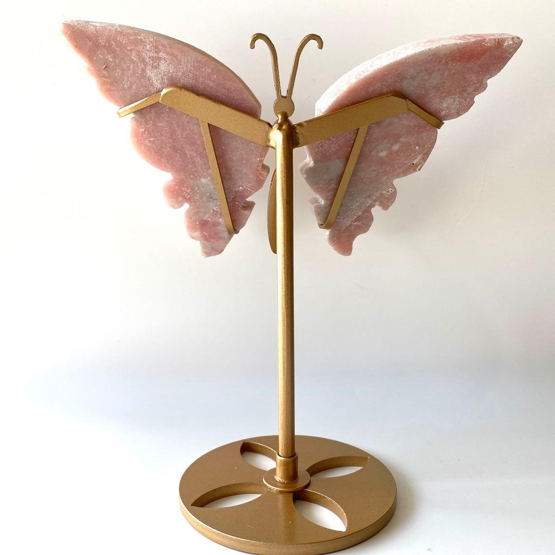 ピンクオパール 天然石 蝶々 台座付き