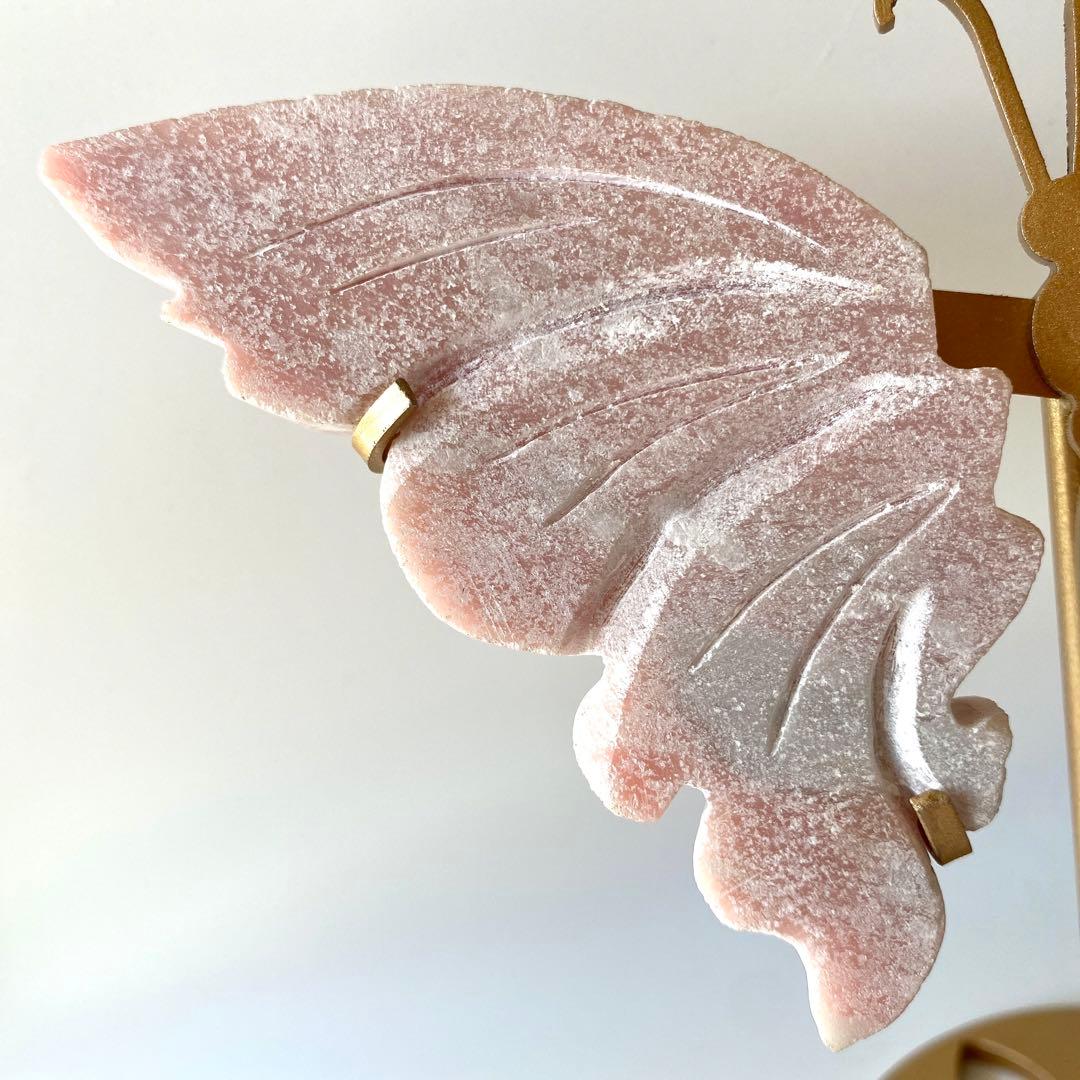 ピンクオパール 天然石 蝶々 台座付き