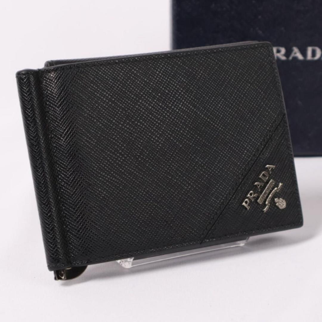 【未使用級】PRADA マネークリップ　カードケース　メタルロゴ　サフィアーノ