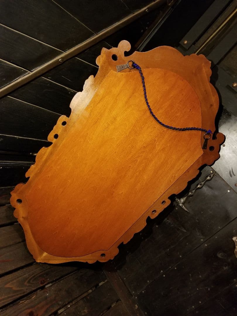 イギリス　チーク　ウッド　バロック　様式　アカンサス　無垢材　手彫り　ミラー