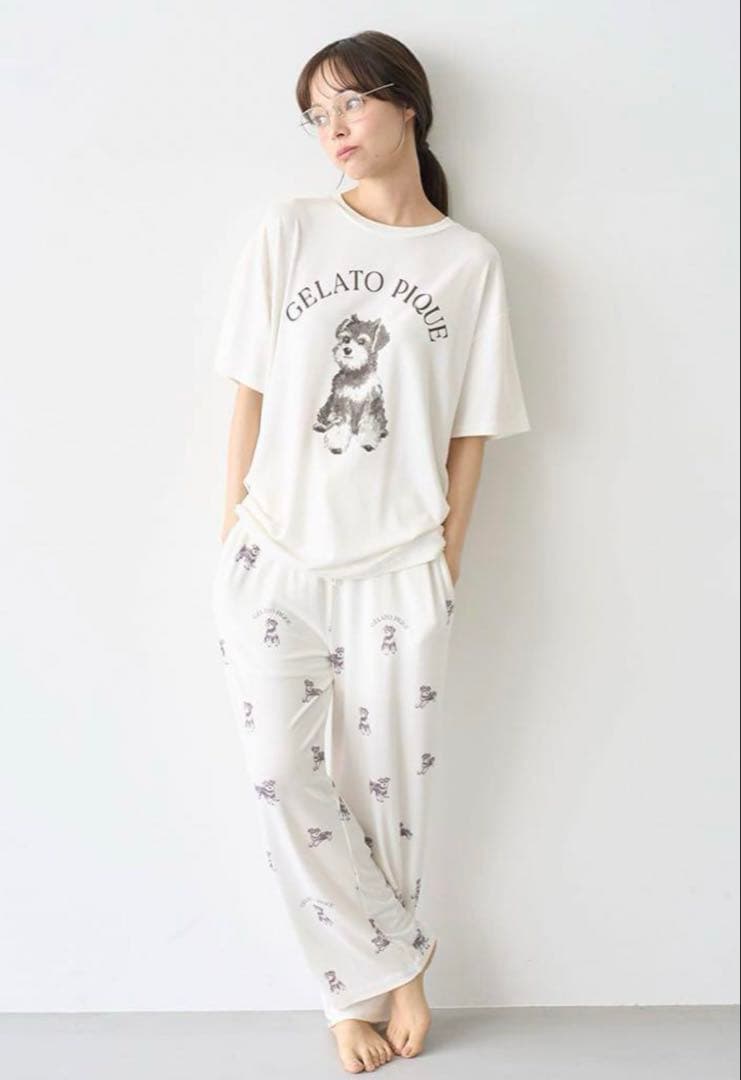 タグ付き新品　ジェラートピケ　シュナウザー柄ロングパンツ