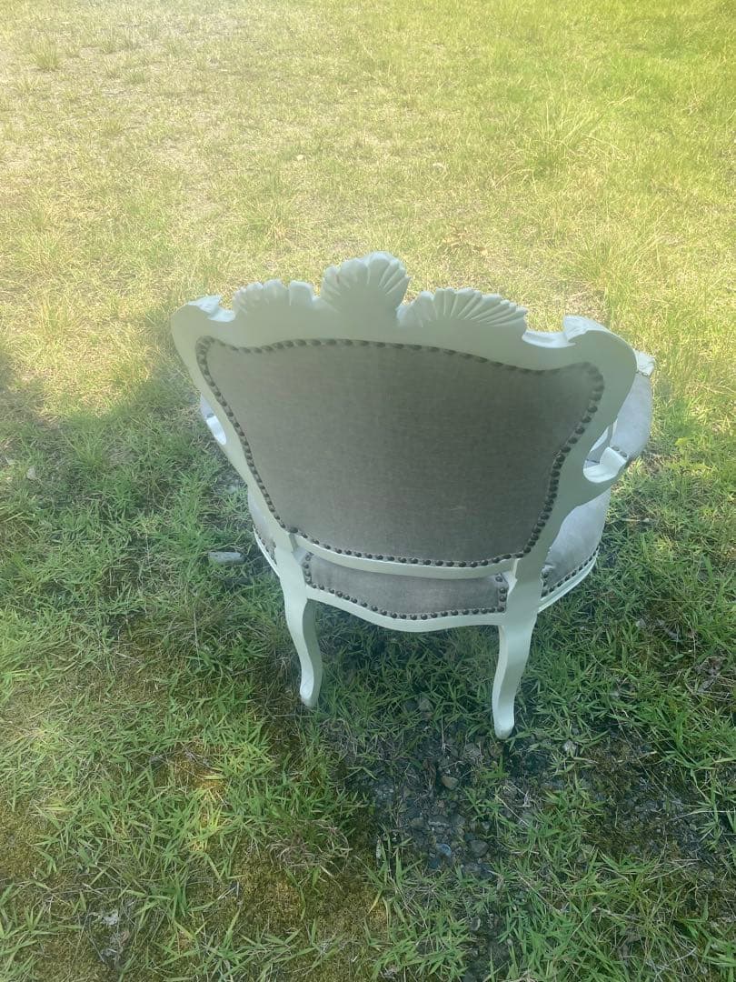 グレー　ホワイト　猫脚　ロココ調　アンティーク調布張りダイニングチェア