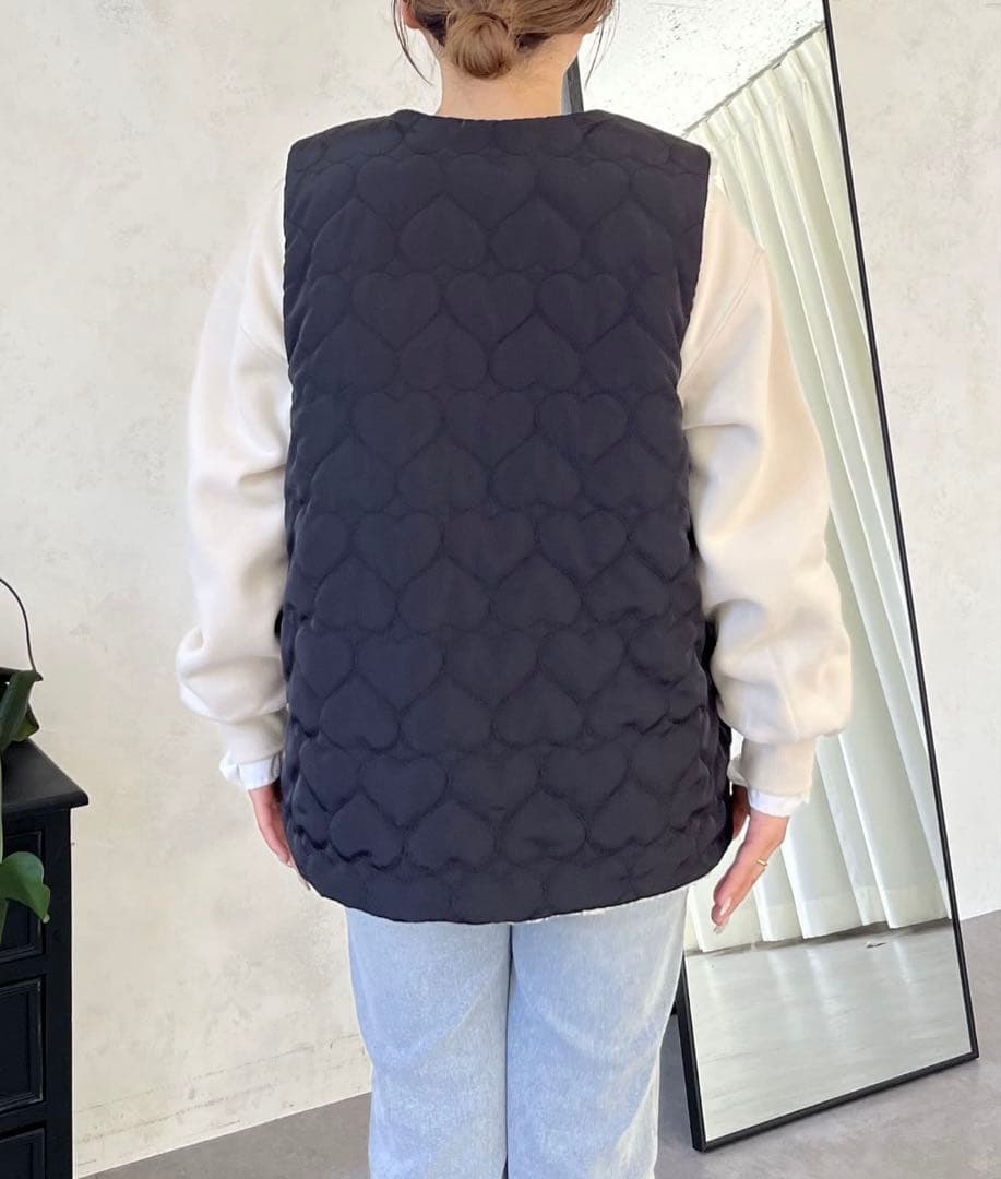 【MOMO COLLECTION】ボア×ハートキルティングリバーシブルベスト L