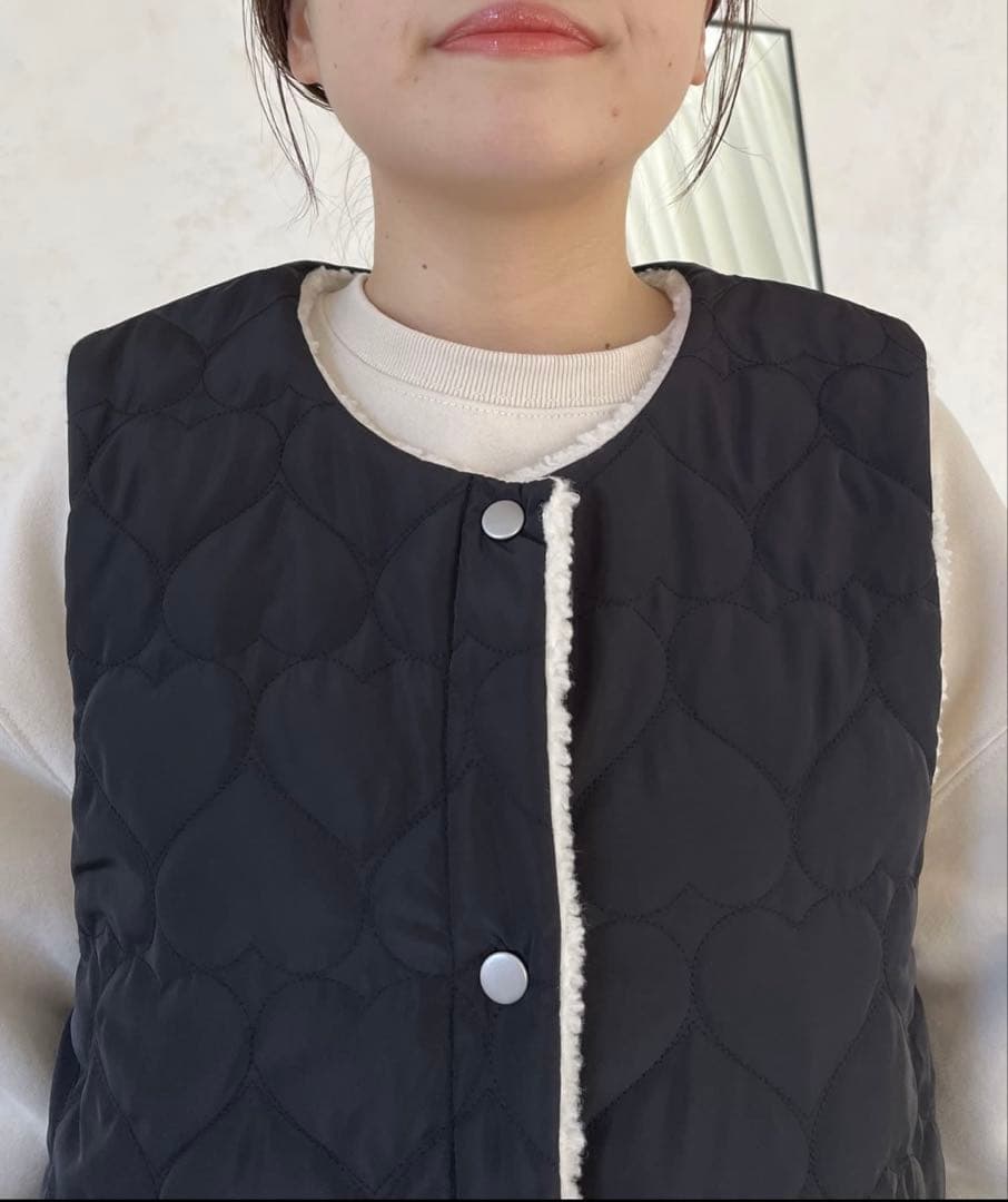 【MOMO COLLECTION】ボア×ハートキルティングリバーシブルベスト L