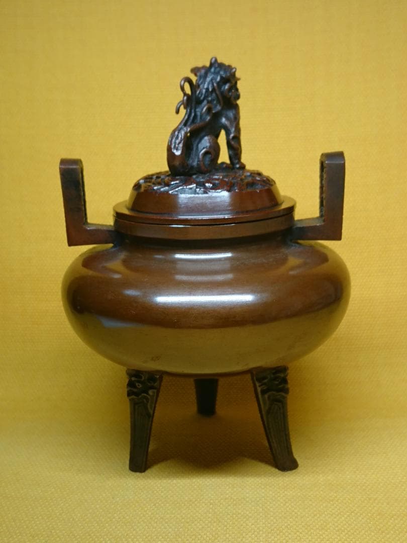 【美品】香炉　獅子蓋　鋳銅　茶道具　置物　インテリア　工芸品　美術品　A1575