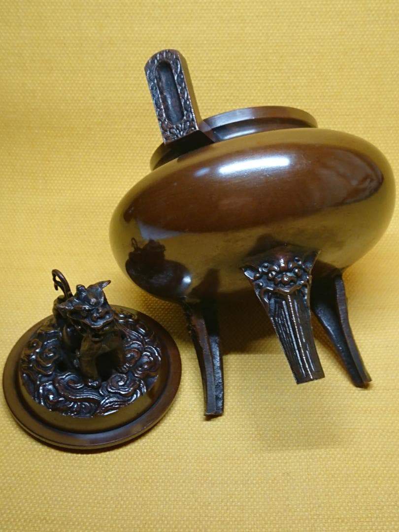 【美品】香炉　獅子蓋　鋳銅　茶道具　置物　インテリア　工芸品　美術品　A1575