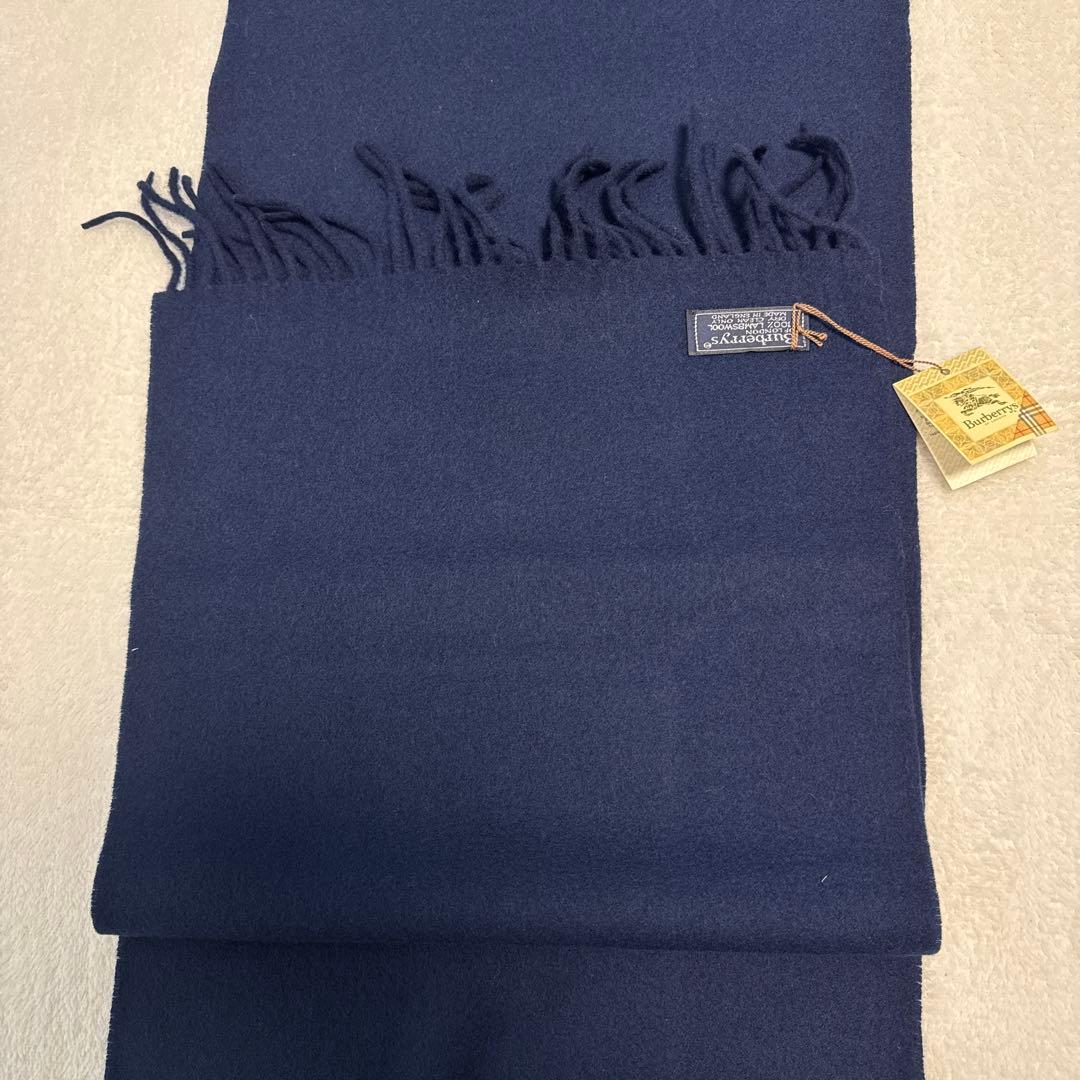 新品タグ付き バーバリーズ ラムウールマフラー ネイビー ワッペン エンブレム