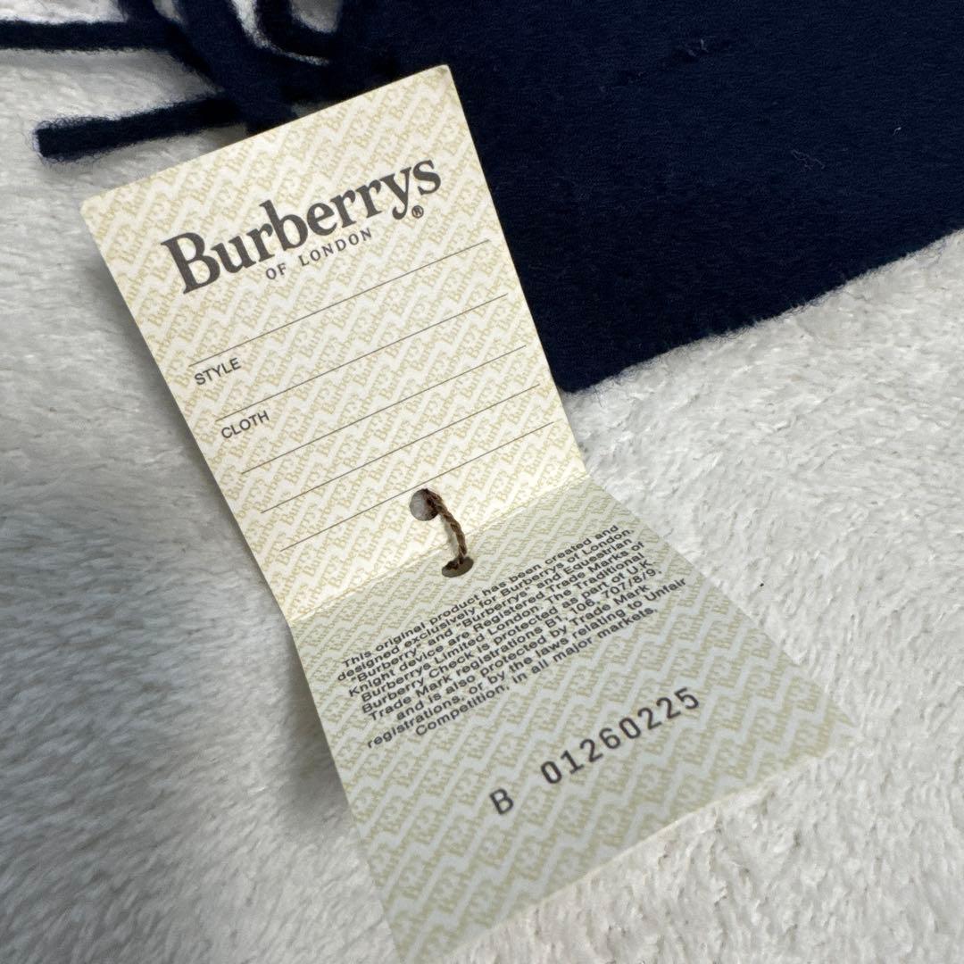 新品タグ付き バーバリーズ ラムウールマフラー ネイビー ワッペン エンブレム