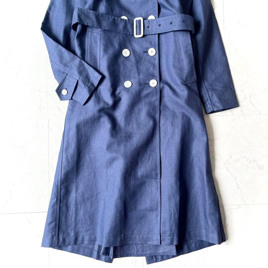 極美品 高級 グレンフェル 英国製 38→M リネン トレンチコート 青ネイビー