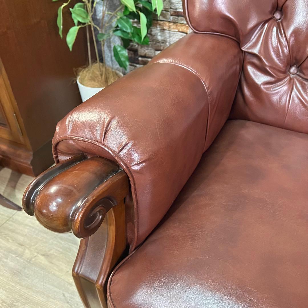 ꧁カリモク家具 karimoku꧂1人掛けアームソファ ブラウンレザー 合成皮革