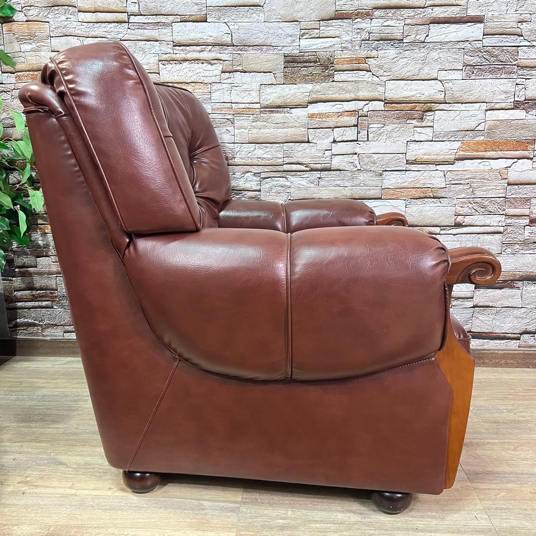 ꧁カリモク家具 karimoku꧂1人掛けアームソファ ブラウンレザー 合成皮革