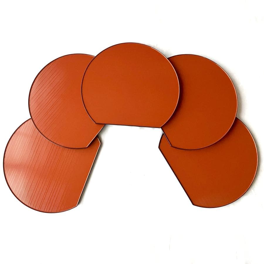 【天然木・特大】漆器 半月盆 5枚セット 38.5cm 朱色（裏面：黒）