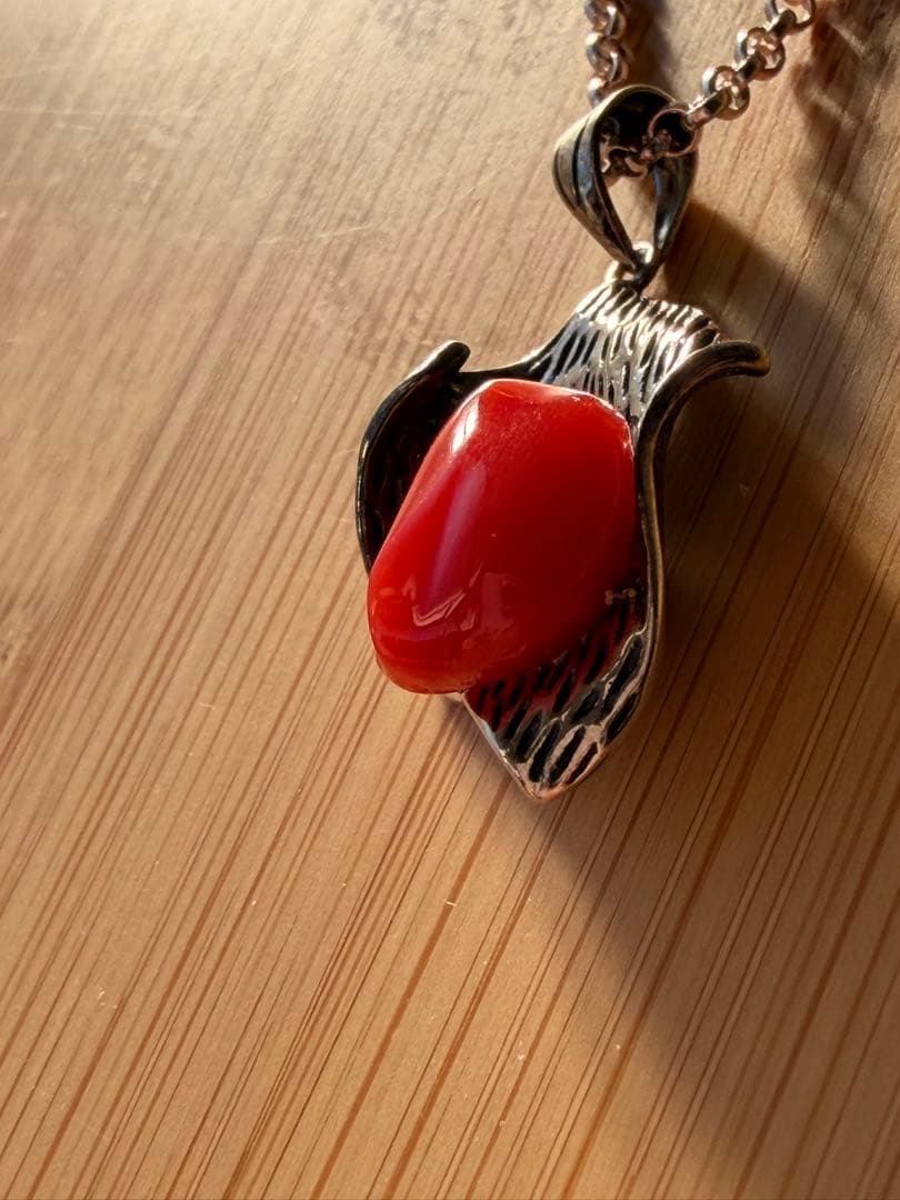 異形アカ珊瑚 × 琥珀 静謐なネックレスです