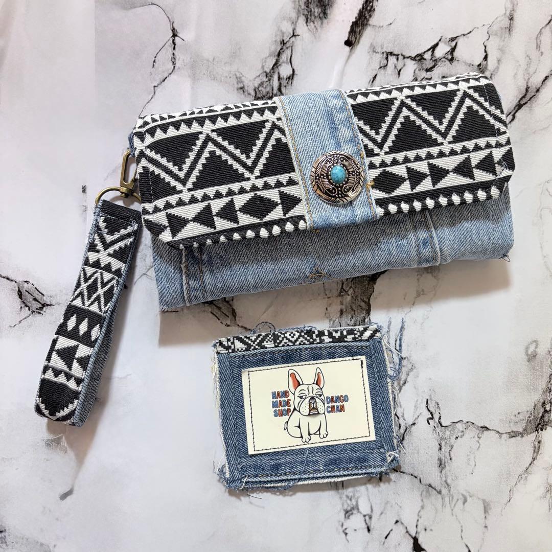 デニムリメイク　財布　ネイティブ柄　一点物