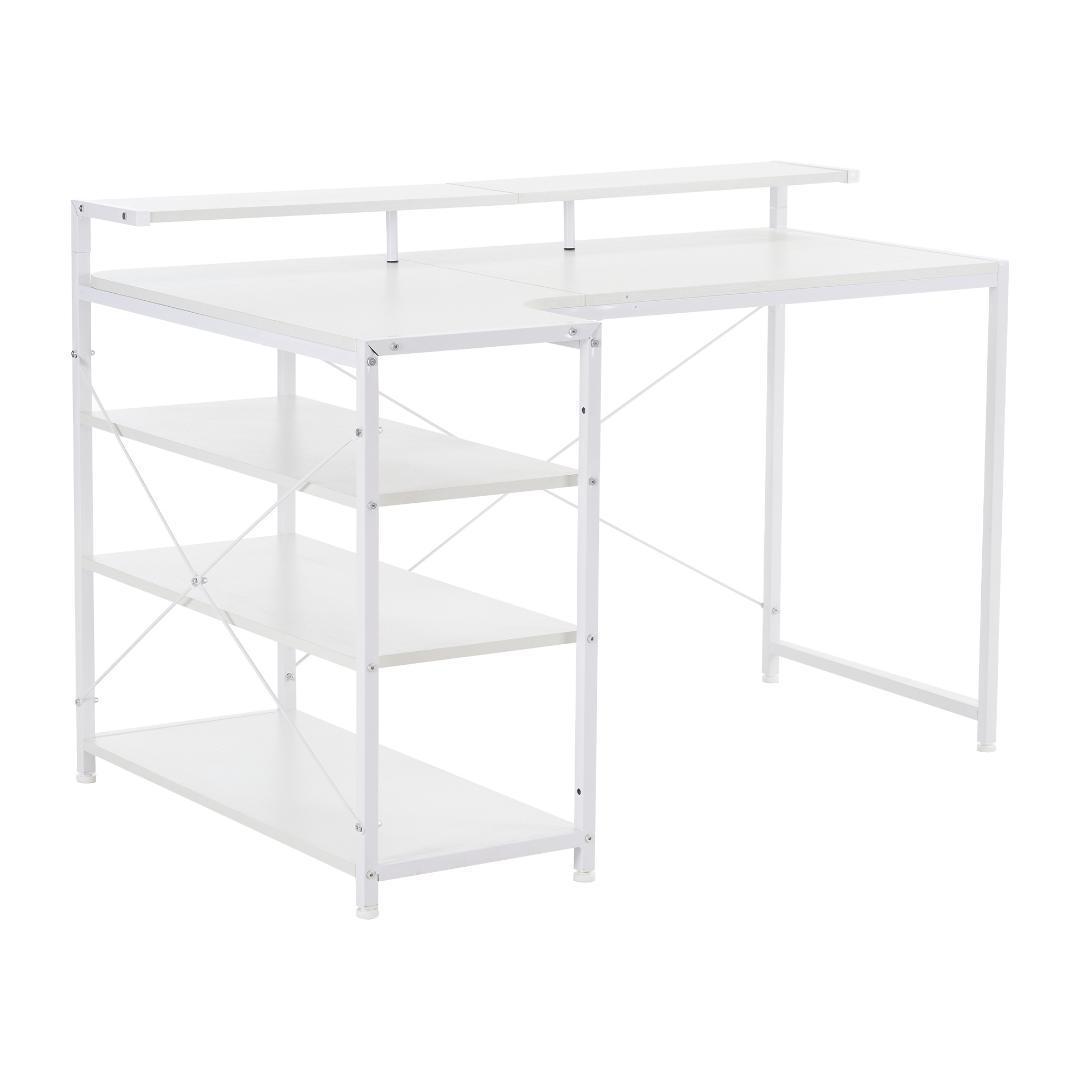 パソコンデスク L字 120cm 3段ミシン台 書斎机 勉強机【ホワイト】