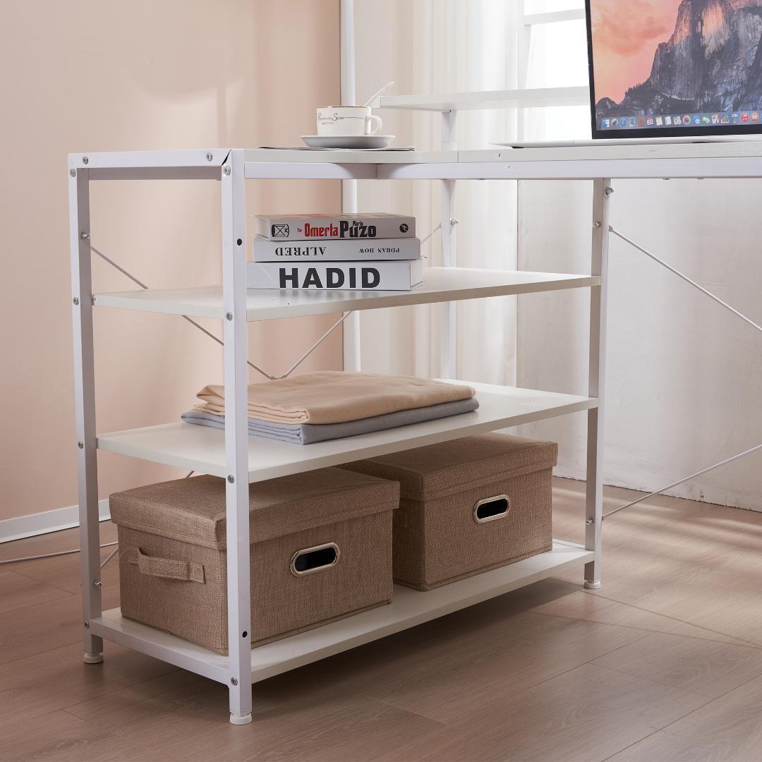 パソコンデスク L字 120cm 3段ミシン台 書斎机 勉強机【ホワイト】