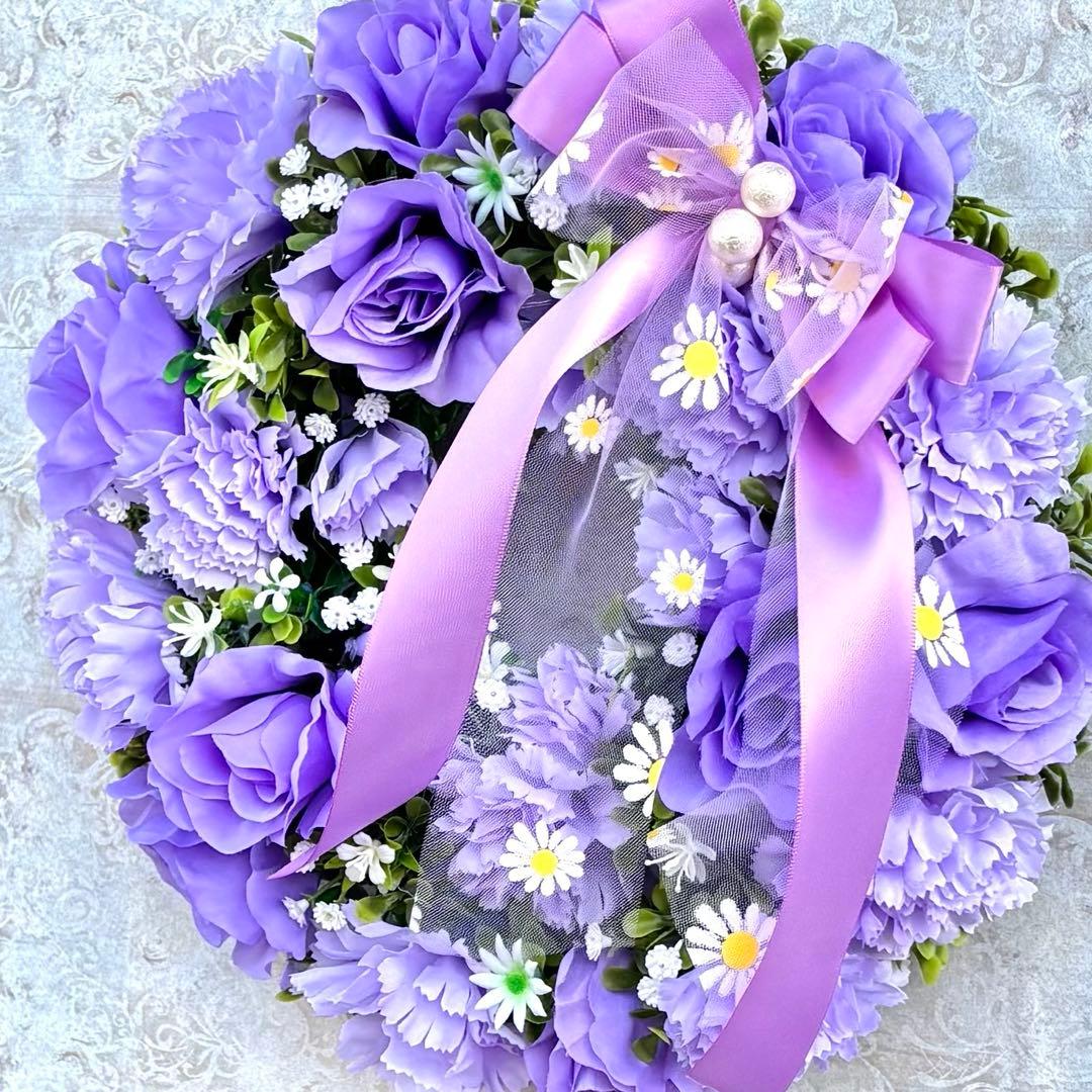 のんのん♡カーネーション♡パステル紫ローズ♡フラワーリース