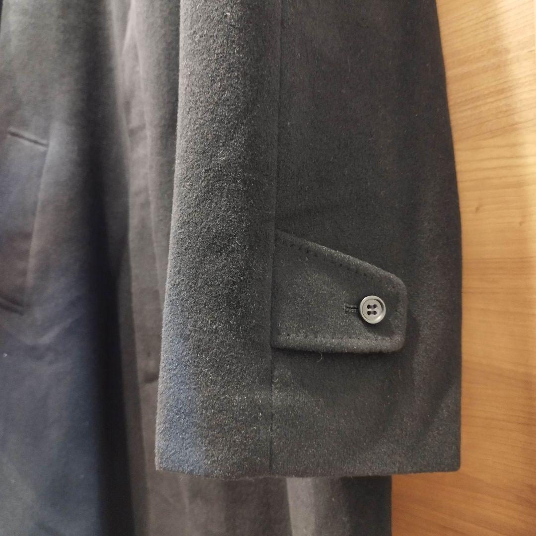 【美品】カシミヤ100%　ステンカラーコート　金裏地　比翼　ロング丈　黒