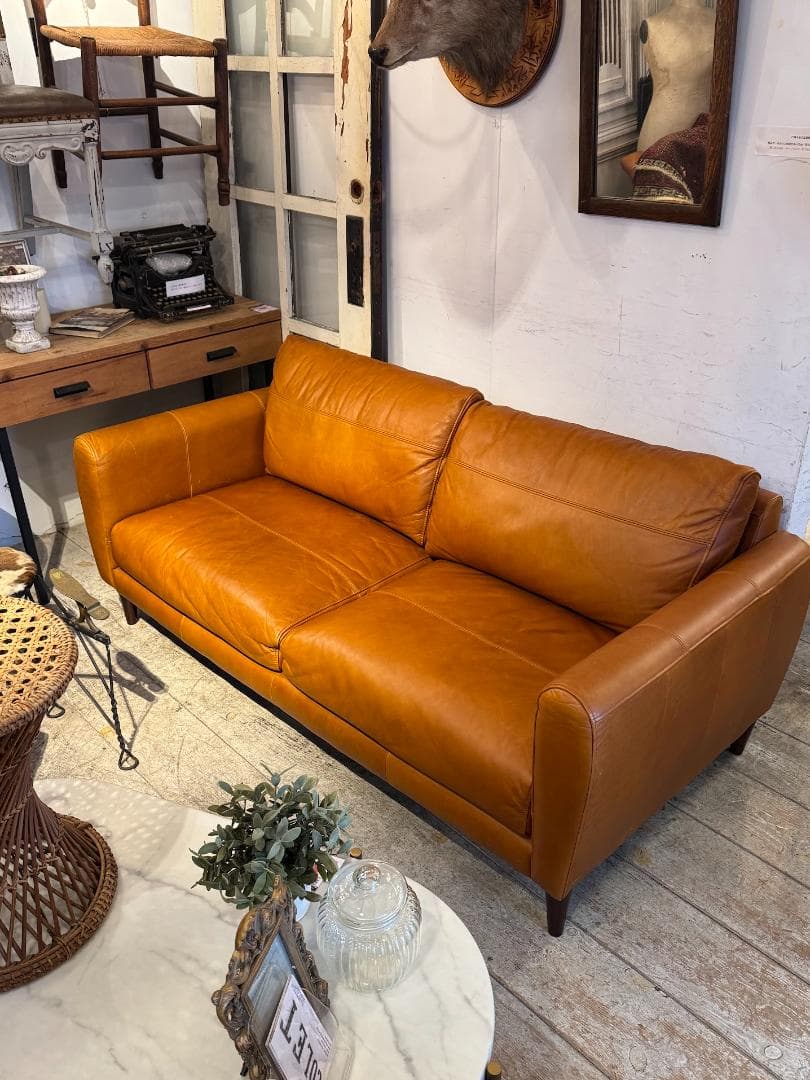 offer9　Richソファ　２.５P　総革張り　キャメルブラウン