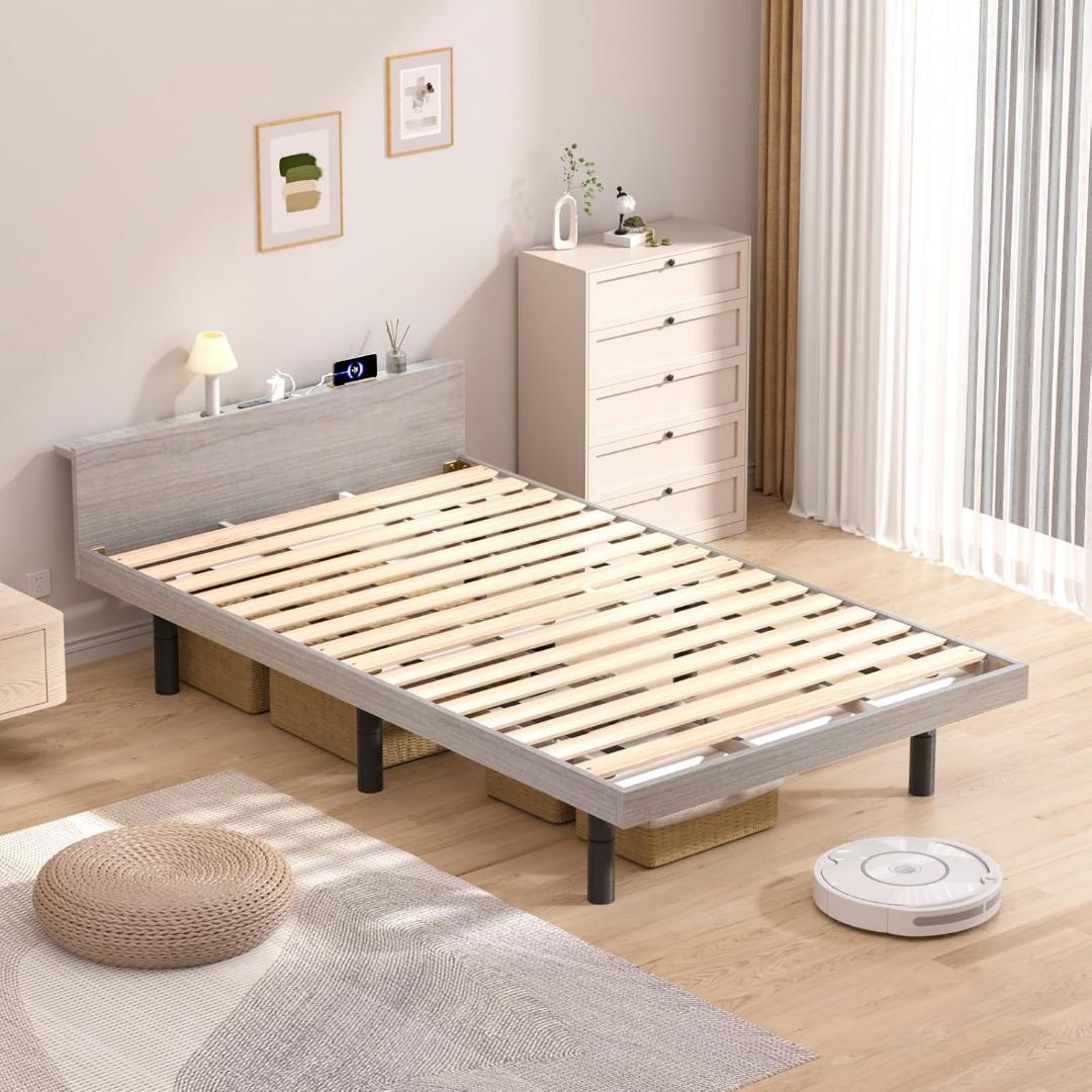 ベッドフレーム❣️シングル ベッド すのこ 宮棚 2口コンセント 3段高さ調節可