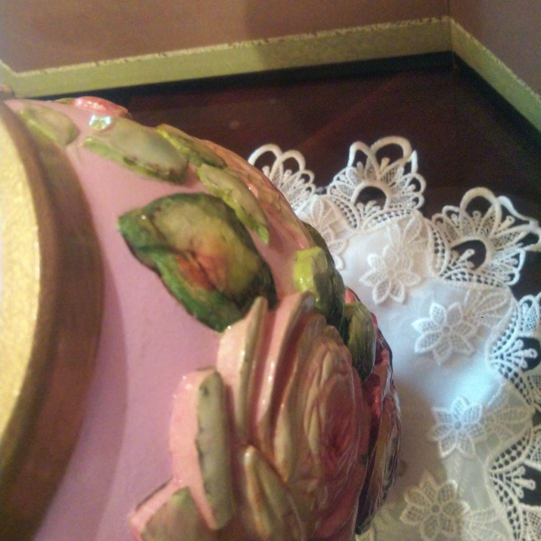 デコパージュ 作家 花瓶 特大 バラ ピンク ゴールド