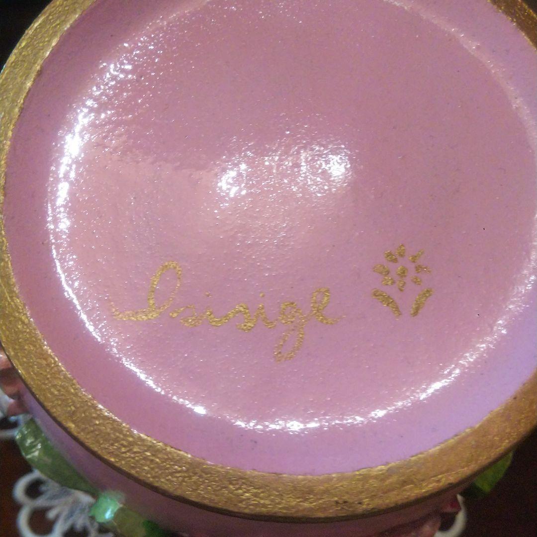 デコパージュ 作家 花瓶 特大 バラ ピンク ゴールド