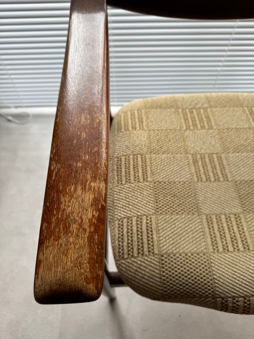 ミッドセンチュリー 木製 椅子 チェック柄