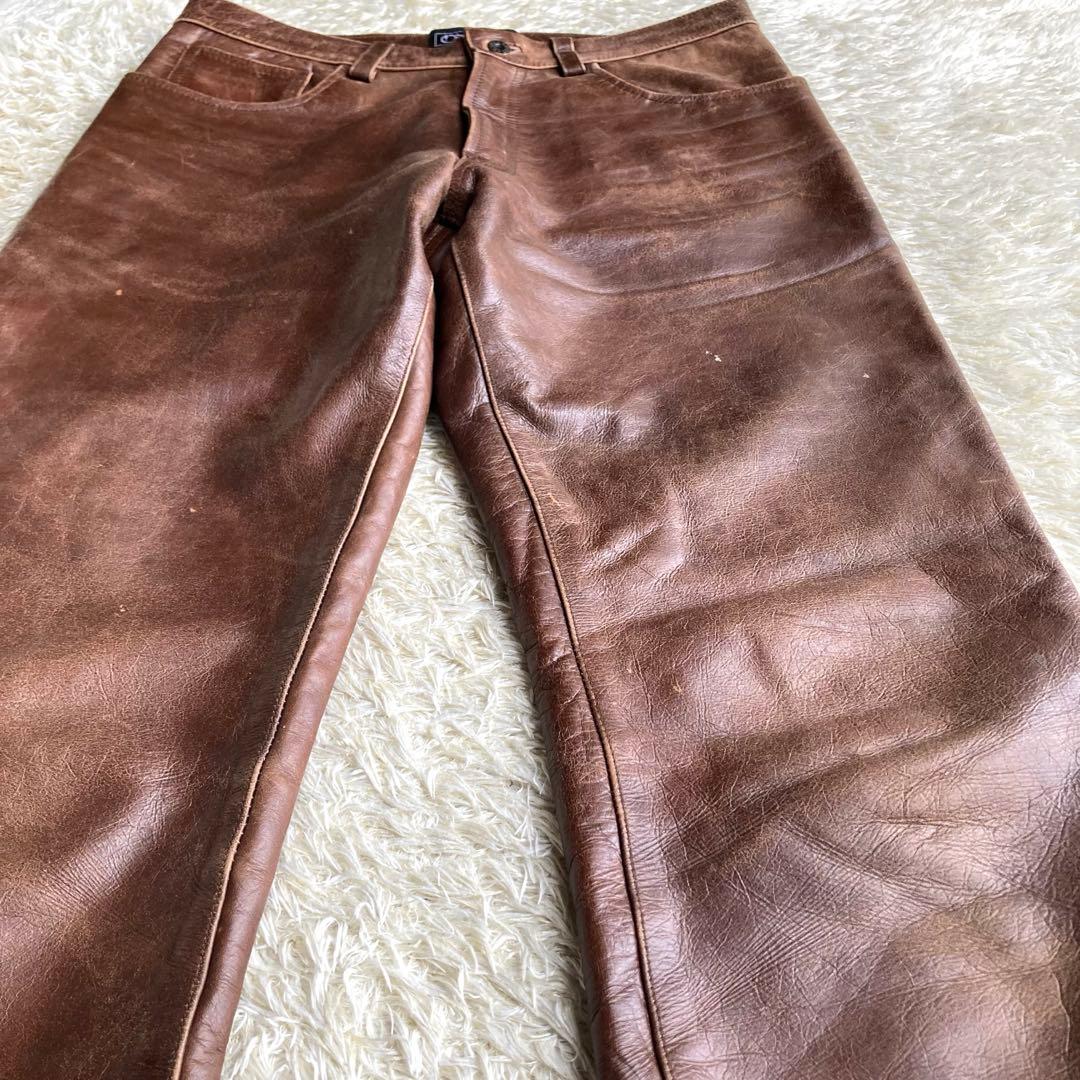 【✨本革】odin レザーパンツ 31 ブーツカット ブラウン