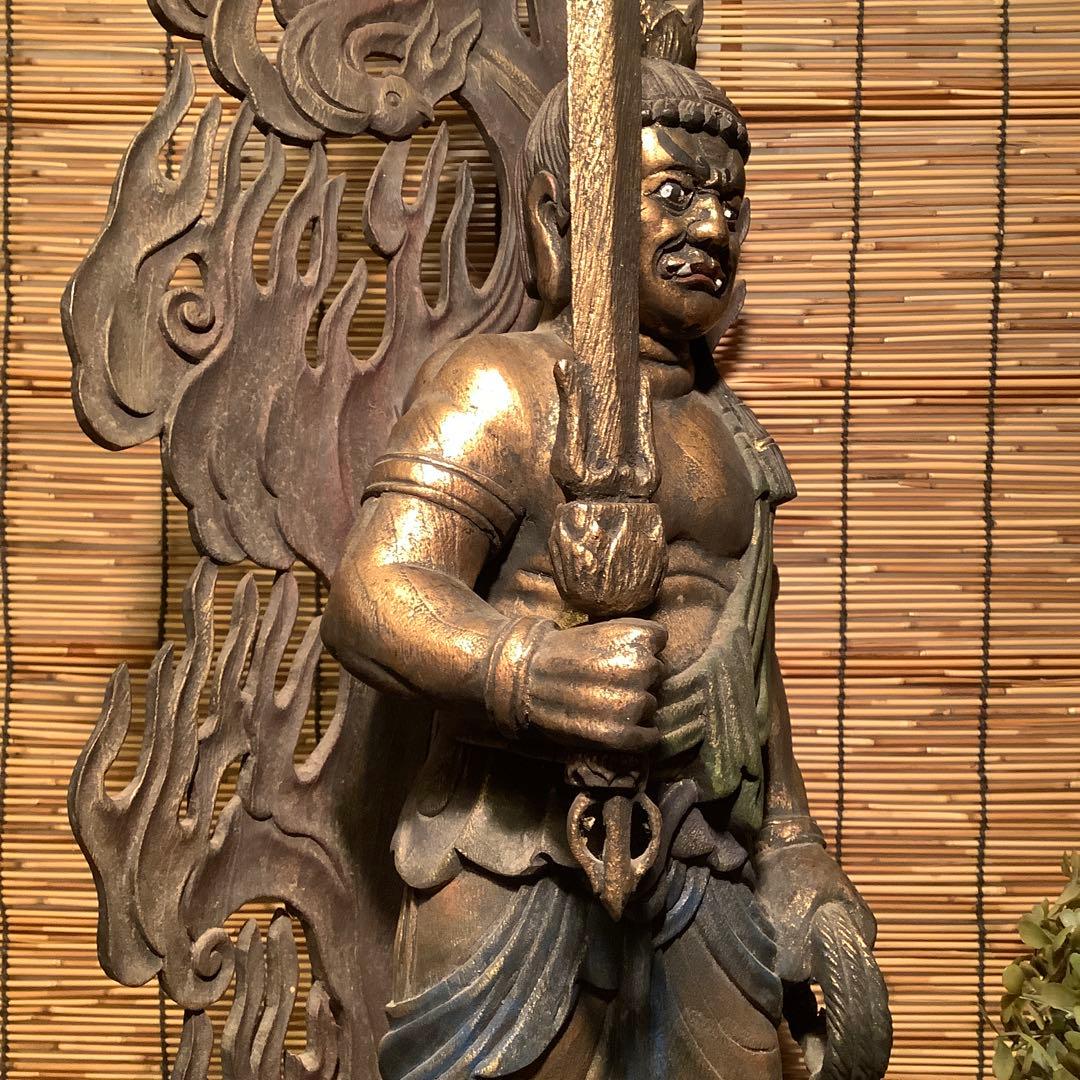 古玩・密教守護神「憤怒・不動明王」不動信仰・天地眼・神仏守護神・特大彩色木彫