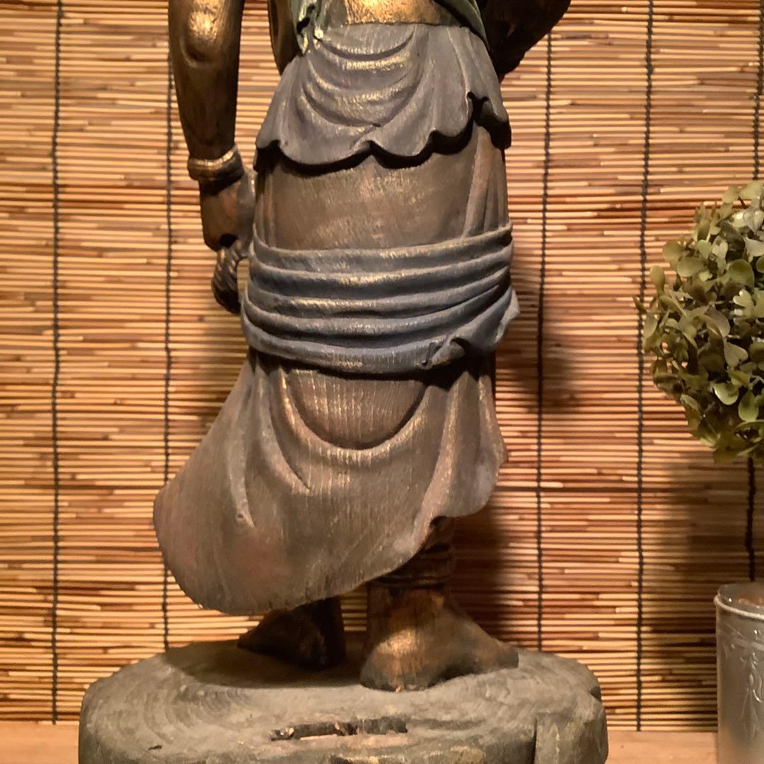 古玩・密教守護神「憤怒・不動明王」不動信仰・天地眼・神仏守護神・特大彩色木彫