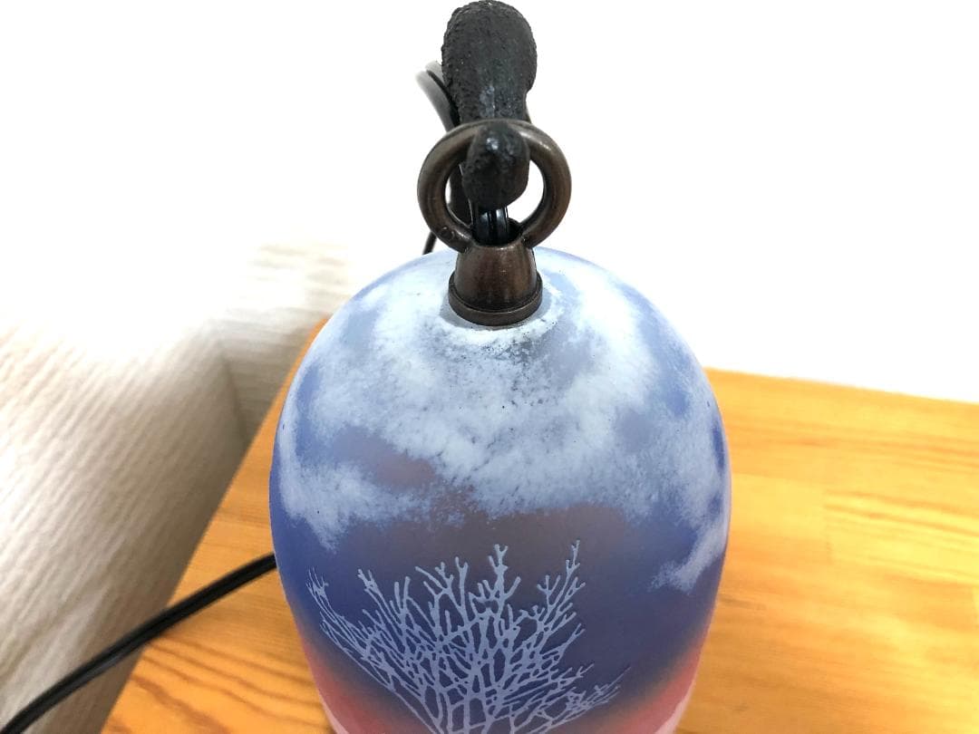 【美品】ミニランプ 2頭の うさぎ ガラス作家 テーブルランプ ガレ風 吊り下げ