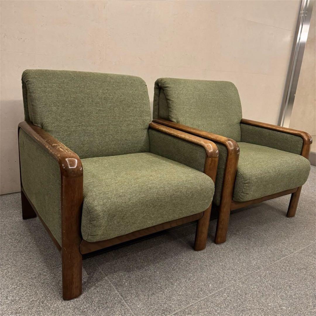 オールドカリモク パネルアーム 1人掛けソファ ②