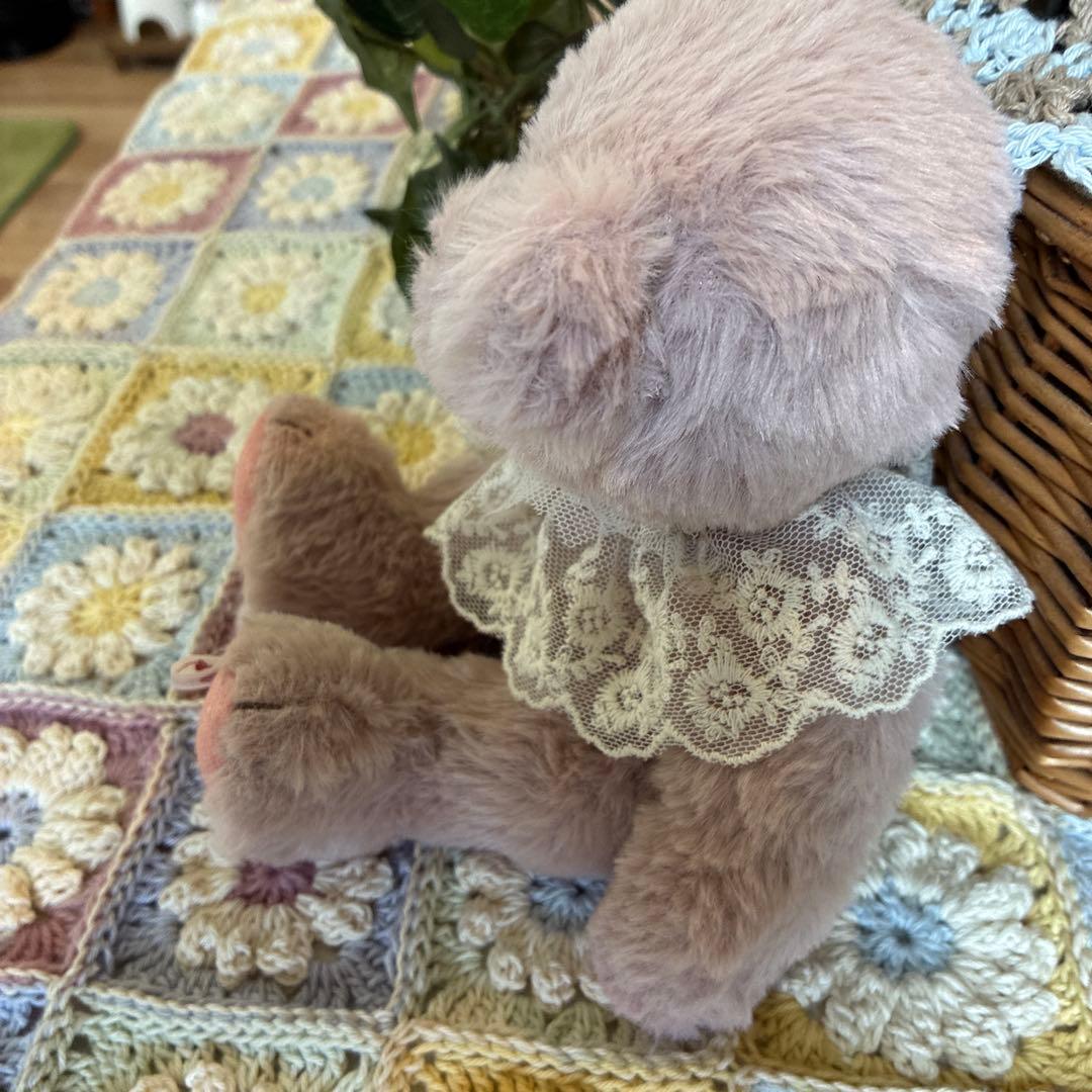テディベア　スモークピンク　クマのぬいぐるみ　レース　ハンドメイド　ベア