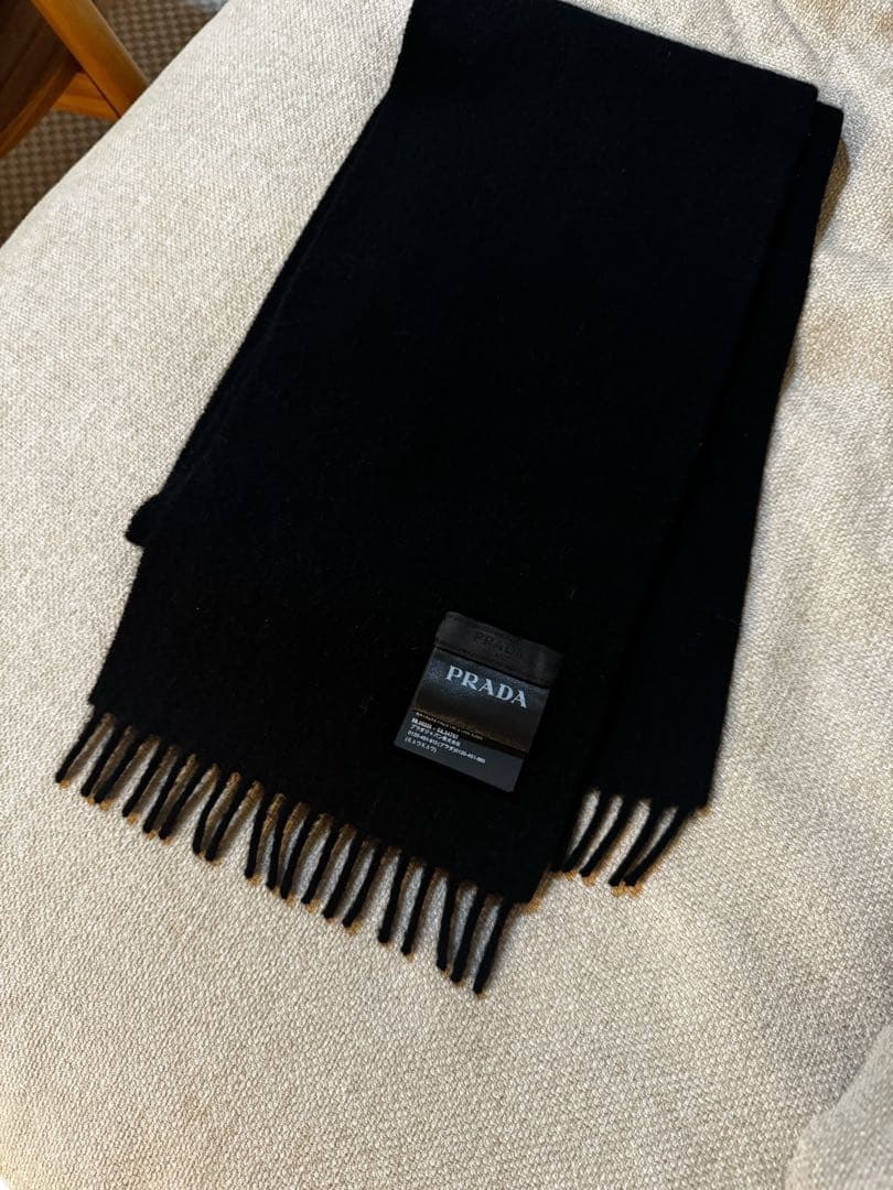 【新品】PRADA メンズ　マフラー　ブラック　カシミヤ&ウール