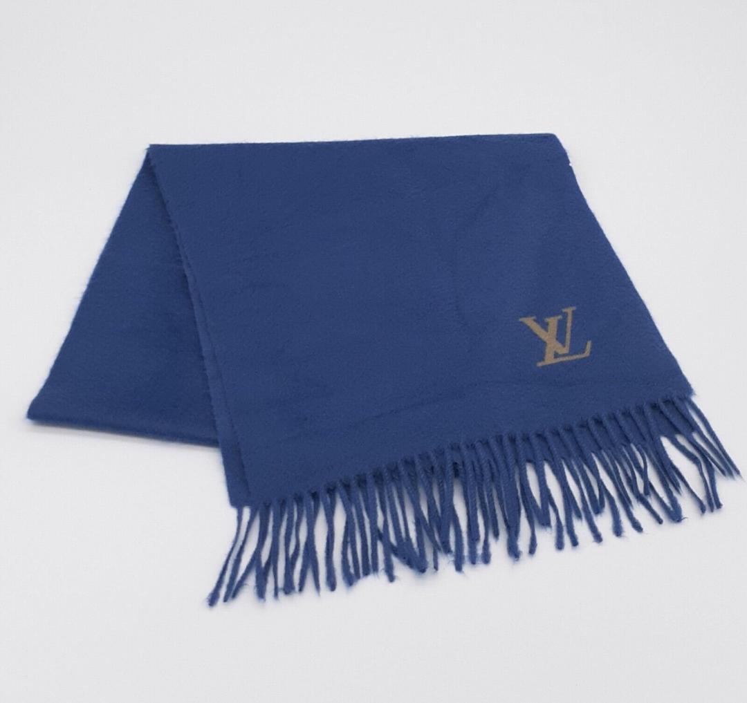 最終值下 Louis Vuitton 正規品 カシミヤ100 Blue 巾