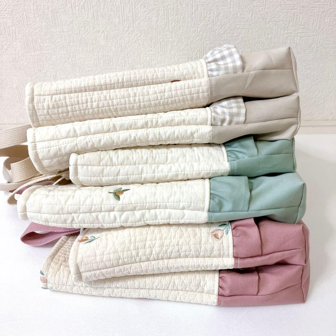 レッスンバッグ✖️4 上履き入れ✖️2ヌビ　オリーブ刺繍　ハート刺繍