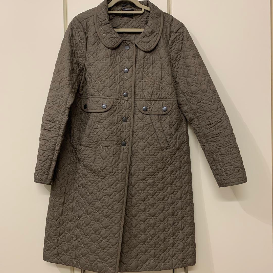 アニヤハインドマーチ　キルティングコート　リボン柄　ブラウン　中綿入り