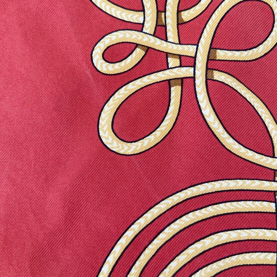 HERMES カレ90 ブランドブール カティラサム　赤×金緑 シルク100