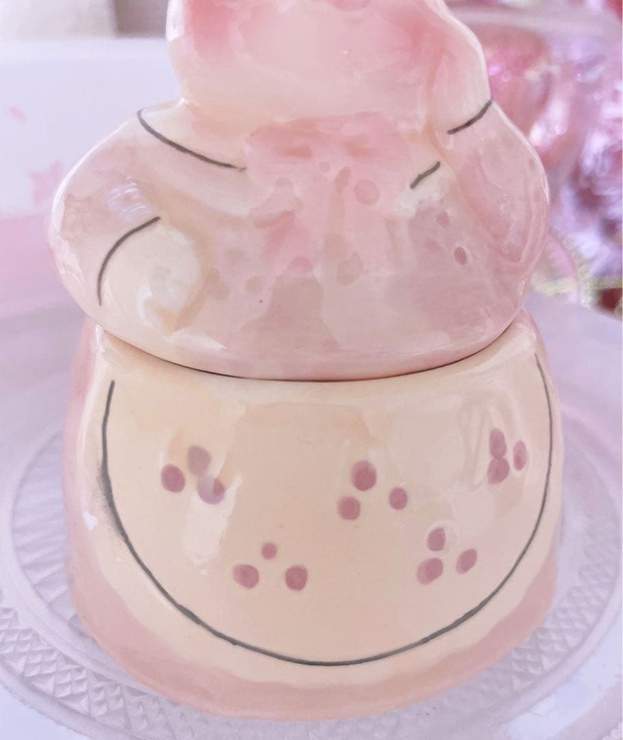 レア♡アンティーク♡うさぎ♡置物ロリータ♡昭和レトロ♡インテリア♡陶器品♡ピンク