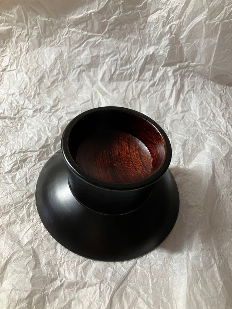 未使用　　黒漆　輪島　漆器作家　石畑哲雄　高坏　高台皿　漆塗り　4寸弱