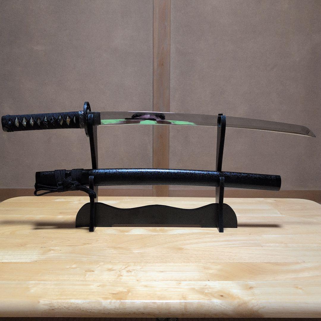 模造刀 (黒石目拵え) 打刀＋脇差し＝二振りセット＋刀掛け台　✰フルセット✰